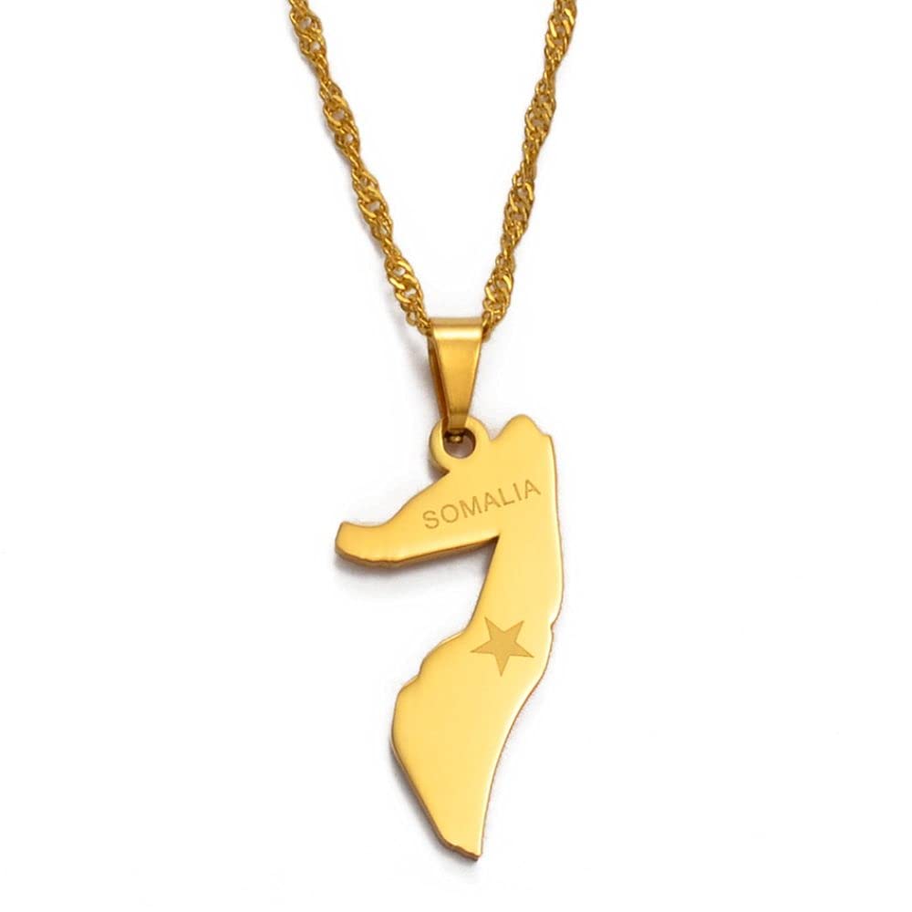HUYUEXIN Somalia Map Pendant Necklace - Country Outline Star Ethnic Style Hip-Hop Jewelry, Name Printing Charm Water Wave Chain, for Women/Girl/Men Unisex