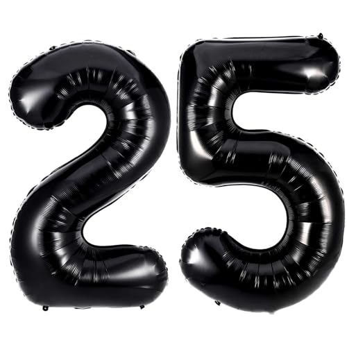Black 25 Number Balloons, 40 Inch Giant Number 25 Balloons Foil Mylar Helium Black Number Balloons for 25th Birthday Party Supplies Anniversary Event Celebration Decorations by Lovoir - Used condition - US$5.08