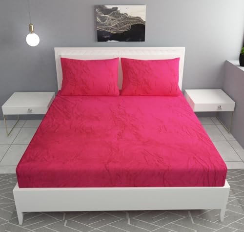 Image of Sands Luxurious Bedsheets for Winter, King Size Fitted Warm Double Bedsheet, 72 x 78 x 10 inches, with 2 Pillow Covers (Red)