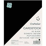 Craftelier - 25 Blatt Schwarzer A3 Karton 250gsm 92lb Glattes Dickes Papier zum Stanzen, Kartenbasteln, Scrapbooking, Handarbeiten und DIY