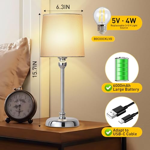 Baizhou 9257 Cordless Led Table Lamp, 6000Mah Rechargeable Bedside Night Lamp For Bedroom, Portable Touch Stepless Dimmable Battery Operated Lamp, Ambient Light For Patio Restaurant thumb #5