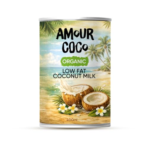 Image of AmourCoco Organic Coconut Milk, 400ml x Pack of 1 Tin | Low Fat, Unsweetened, No Guar Gum | Pure Plant-Based Milk for Cooking & Baking and Beverage Mixing