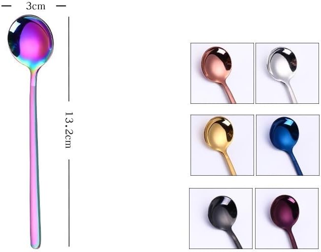 Silverware Flatware Set, 1/4/6/8 Pieces 304 Stainless Steel Coffee Spoon Small Round Spoon Creative Household Spoon Spoon Mixing Spoon(Silver,6 Pieces)