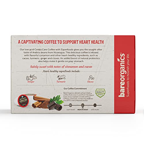 Bareorganics 13313 Cardio Care Usda Organic Coffee Pods, Keurig K-Cup Compatible Organic Coffee Pods, Infused With Superfoods & Probiotics, Vegan Friendly, Gluten Free, 10 Single Serve Cups #TOP3
