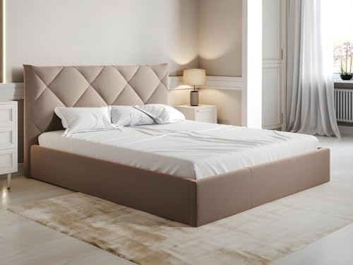 Vente-unique Pascal MORABITO-Cama con arcón 160 x 200 cm - Terciopelo - Beige + Colchón - STARI de Pascal Morabito