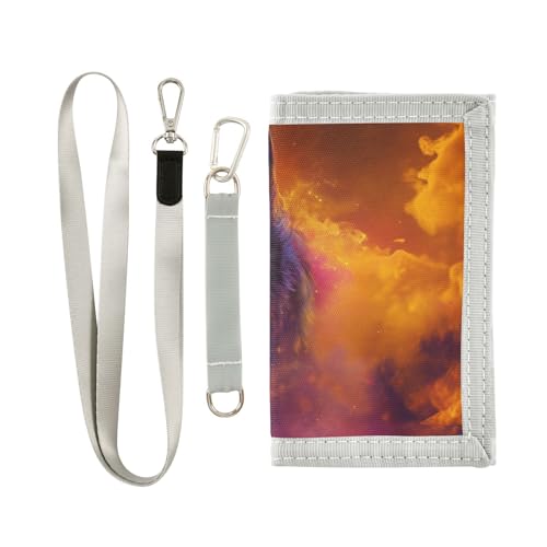 Wolf Flame Purple Red Kids Wallet for Boys Girls Trifold Sport Outdoor Wallets for Teen Children Youth Wallet with Zippered Coin Pockets Card Holders Front Pocket Wallets with Magic Sticker2