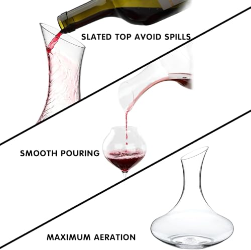 Image of VILON Wine Decanter Wine Carafe Hand Blown Lead-Free Crystal Decanter, aerating Decanter for Wine Gift, Wine Accessories Decoration | 1500 ML | Clear (Wine Decanter)
