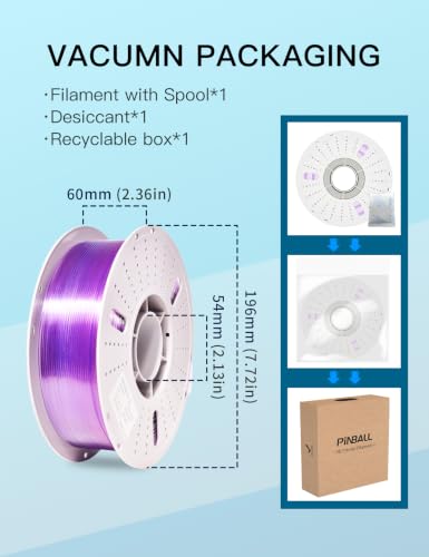 Image of PINBALL PETG Rainbow 3D Printer Filament 1.75mm, Multicolor Translucent PETG Filament, Accuracy + /- 0.02 mm, 1kg Spool (2.2lbs)