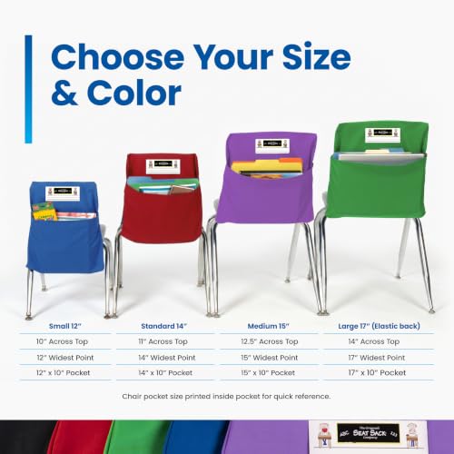 Image of Seat Sack Student Chair Storage Pocket - 17 inch, Single Pocket, Classroom Chair Organizer for Student Desks, Durable Over-the-Chair Storage, Black, 1-Pack