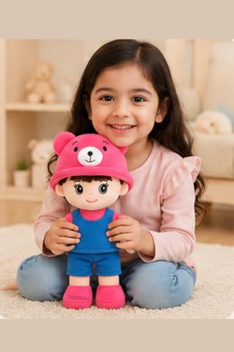 Image of Addie boy Soft Toy for Girls Boys Kids, Hot Pink&Dark Blue, Doll Plush Stuffed Baby Teddy Gift Birthday, 40 cm