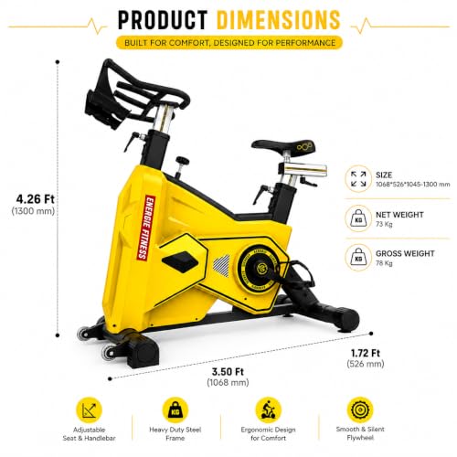 Image of Transformer Spinning Bike FB-5817 | 26kg Flywheel Indoor Exercise Cycle for Home & Gym, Adjustable Seat & Handlebars, Friction Resistance, Heavy-Duty 200kg User Capacity (Yellow)