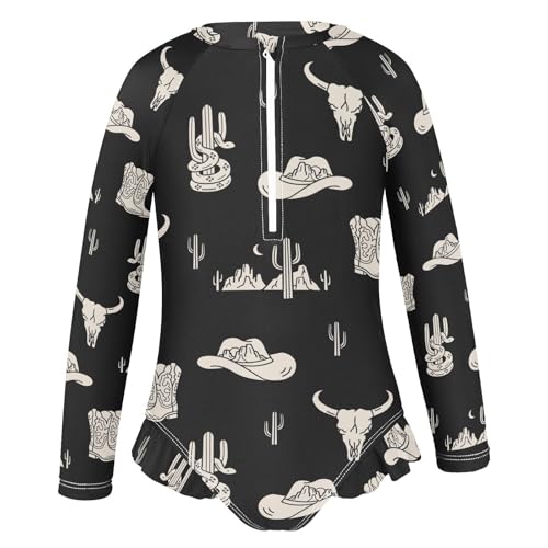 Image of One Piece Rash Guard Bathing Suit for Girls,Long Sleeve Swimsuit Quick Dry,Swimwear with Ruffle for Summer 3-12T