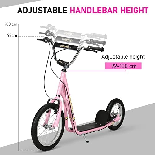 HOMCOM Teen Stunt Scooter Push Kick Scooters for Kids with Rubber Wheels Adjustable Handlebar Front Rear Dual Brakes Kickstand, for 5+ Years
