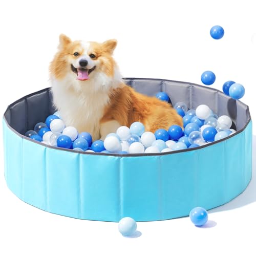 Hikiddy Foldable Ball Pit for Dogs, 31.5 Inch Ball Pits for Babies Toddlers Round, Kiddie Baby Playpen Ball Pool, Idea Toy Gift for Babies-Balls NOT Included (Light Blue)