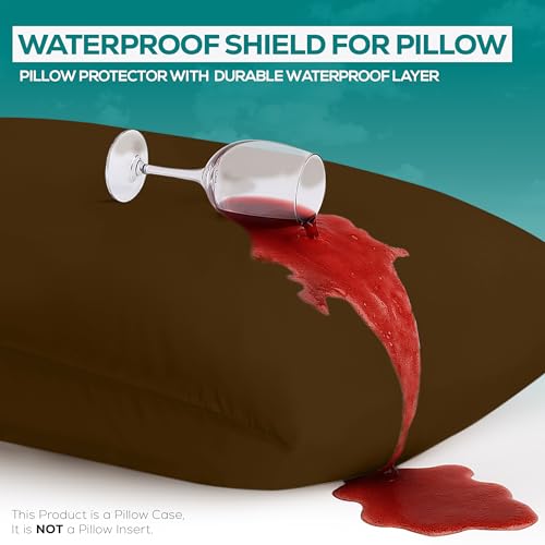 Image of Utopia Bedding Premium 100% Waterproof Pillow Protectors with Zipper Queen Size (Set of 2), Bed Bug and Dust Mite Proof Zippered Pillow Covers, Pillow Encasement Cases, Mocha
