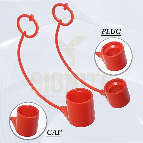 Image of 2 Sets, 3 /8 Skid Steer Bobcat Hydraulic Cap Flat Face Air Coupler Cover Male Female Dust Caps and Plug,Fits ISO 16028 Hydraulic Quick Disconnects with Hose (Red)