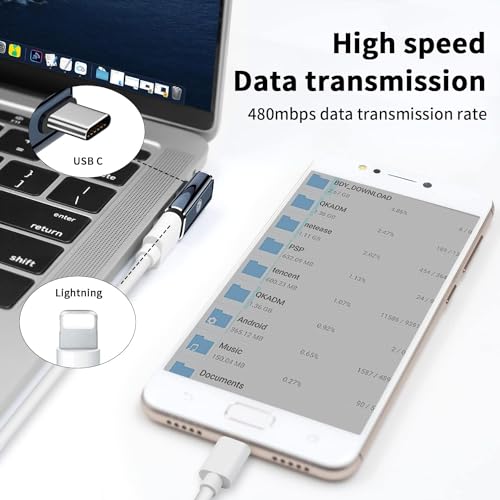 90 Degree Lighting to USB C Adapter,2-Pack Lightning Female to USB-C Male Adapter Right Angle USBC Adaptor Converter 35W PD Fast Charging for iPhone 15/15 Pro/15 Pro Max/15 Plus,iPad Pro,Galaxy,Pixel