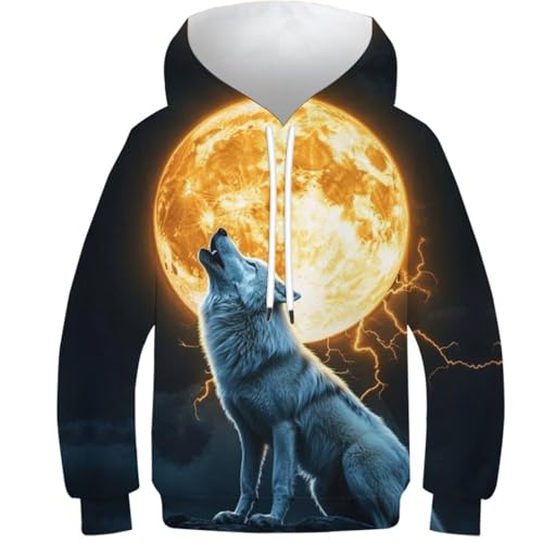 Sweat à capuche loup 3D anti-décoloration vêtement confortable ado 13-15Y