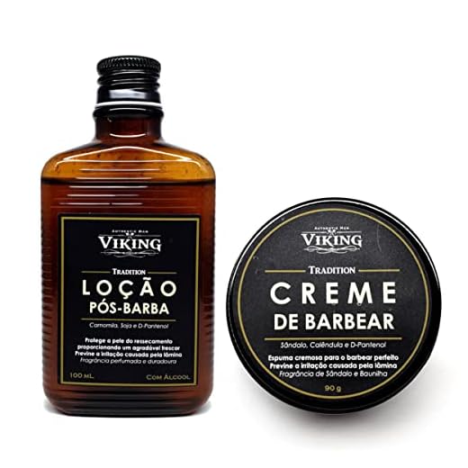 Kit de Barbear VIKING - Creme + Loção Pós-Barba - Sândalo e Baunilha - Face - Unissex - Todos os tipos de pele