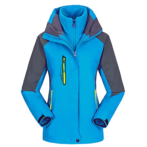 Youthful flying Mujer 3 en 1 Impermeable Chaqueta de Esquí Chaqueta Desmontable Invierno Termica Nieve Acampada Senderismo Caza Softshell Chaqueta Deportivas con Capucha(Size:L,Color:Azul)