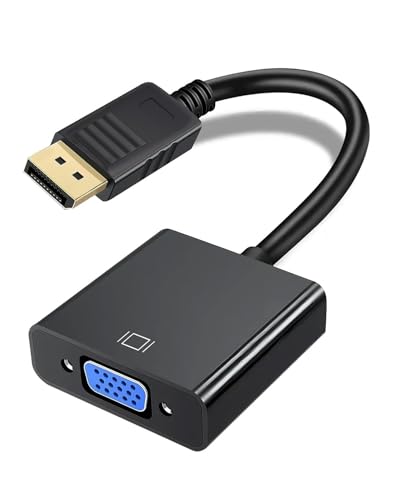 DisplayPort (DP) to VGA Adapter Gold-Plated Display Port to VGA Adapter Compatible with Computer, Desktop, Laptop, PC, Monitor, Projector HDTV-Black(Not Bidirectional,Not Compatible with HDMI or USB)