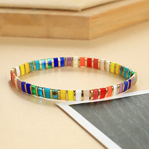 Image of KELITCH Women Stretch Bracelets Mixed Tila Seed Beaded Bracelets Lucky Jewelry for Women Lovers