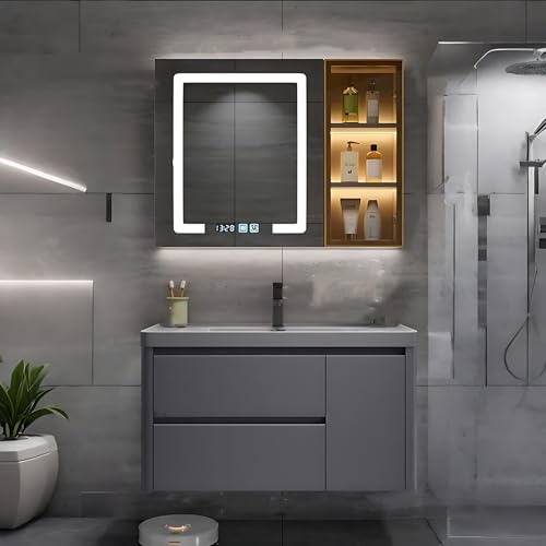 Genpai 32in Luxury Modern Gray Bathroom Vanity with Sink -