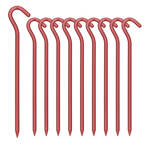 Hikemax 10 Pack Aluminum Tent Stakes - 7 Inch Lightweight Metal Ground Stakes Tent Pegs - Camping Hook Stakes for Tent, Rain Tarps, Canopies, Gardening, Inflatables and Outdoor Decorations