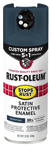 Rust-Oleum 383422 Stops Rust Custom Spray 5-in-1 Spray Paint, 12 oz, Satin Midnight Blue, (Pack of 1)