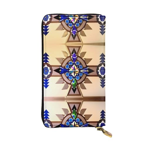 Stylish Aboriginal Painting Pattern Leather Wallet - Long Clutch for Women, RDurable Material, 12 Card Slots, Zipper Compartments