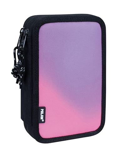 Plumier double MILAN Sunset noir et rose garni de 34 pieces pour l'ecole