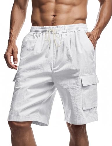 Volemo Short Cargo Homme Lin, Bermuda Été Décontractée avec Poches Pratiques et Taille...