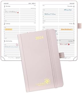 POPRUN ECO-Friendly Pocket 2024 Week To View Diary Slim 16.5 x 9 cm Hardback 24 Weekly Fully Recyclable Small Planner - Black Grey
