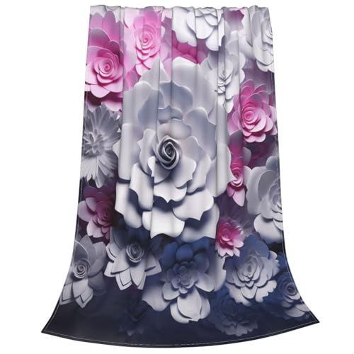 Couverture polaire douce contre le froid imprimé fleurs 3D - 3