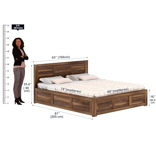 Image of Ganpati Arts Sheesham Wood Swiss Queen Size Bed with Box Storage | Wooden Double Bed Cot Palang Furniture for Bedroom, Living Room, Hotel, Home (Teak Finish)