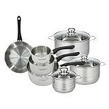 Fackelmann 9356850 Set de 1 poêle 20 cm, 3 casseroles 12 16 20 cm inox 18/8 et 3 faitouts inox 16 20 24 cm, tous feux, induction, sans PFAS, Acier inoxydable, Verre, 12 16 20 24 cm