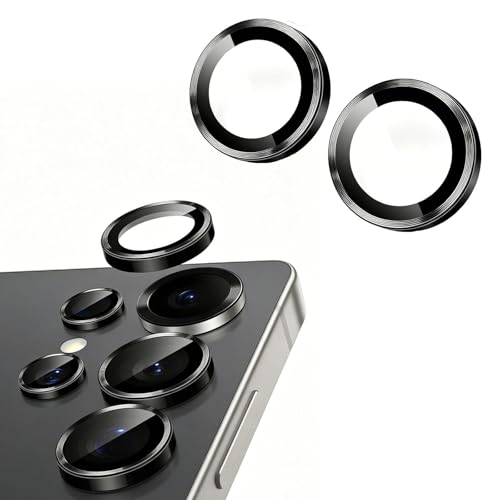 MNFPSJB Camera Lens Protector for Samsung Galaxy S25 Ultra 5G 9H Tempered Glass Metal Individual Ring Cover Easy Installation Tray HD Clear 1 Set (Black)