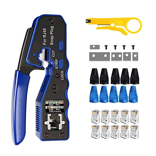 MAYLINEE RJ45/RJ11 crimpado para Juego de Herramientas de Reparación de cable de red, pelacables alicates RJ12 Crimp Wire Stripping Cable prueba, Profesional Ordenador CAT5 Cat5e CAT6(Azul) Cover