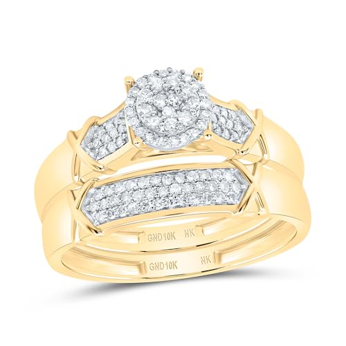 His & Hers 10K White Gold, Yellow Gold 1/2 CTW Round Diamond Trio Set Matching Engagement Ring Wedding Bands
