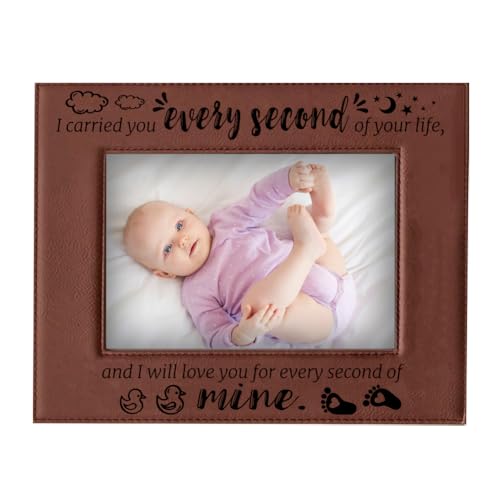 ORIGACH Portarretratos de cuero grabado con texto en inglés 'I Carried You Every Second of Your Life', para colgar o sobre la mesa, marco de fotos de cuero para la pérdida de bebé, regalo de recuerdo