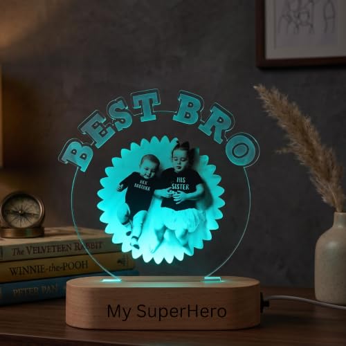 Image of Best Bro Personalized LED Table Lamp - Custom Photo Multicolor Night Light for Brother - Baby Sibling Gift, Acrylic Lamp for Raksha Bandhan, Birthday or Nursery Decor