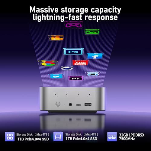Image of Beelink SER9 PRO Mini PC, AMD Ryzen 7 H255(8C /16T, Up to 4.9GHz), 32GB LPDDR5X 1TB PCIe4.0 SSD, 4K 240Hz Triple Display /USB4.0 /WiFi6 /BT5.2 /2.5G LAN /Win 11 Pro, Home /Office Mini Computer