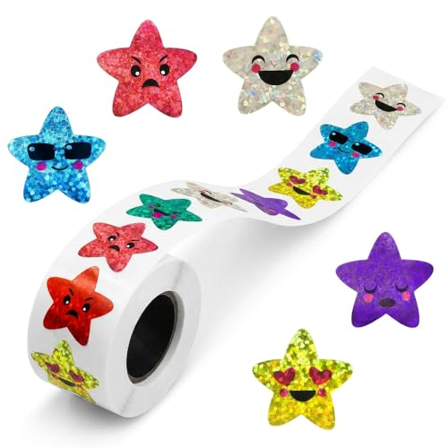 500 Pcs Star Stickers Roll Teacher Stickers Well Done Stickers Gold Glitter Smiling Face Stars Peel & Stick for Reward Charts Classroom Scrapbooking Party Favors & Crafts