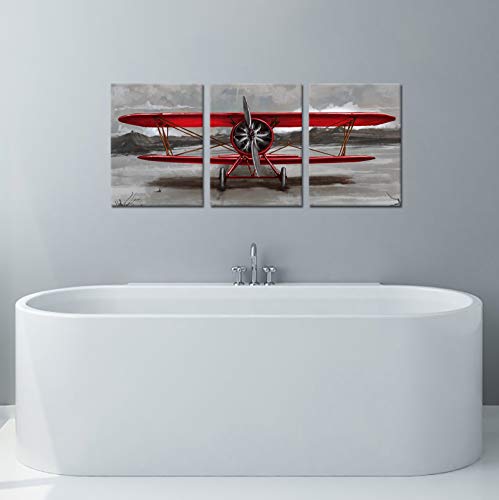 3 Piece Vintage Airplane Canvas Wall Art Red Jet Paintings Aircraft Pictures Red And Gray Aviation Posters Print For Living Room Bedroom Bathroom Wall Decor Office Home Wall Decorations 12"X16"X3Pcs #TOP4