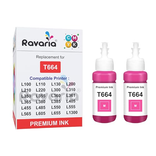 Image of T664 Compatible Ink for Ep L100, L110, L130, L200, L210, L220, L300, L310, L350, L355, L360 L361, L365, L380, L385, L405, L455, L485, L550, L555, L565 Printer (T664 Magenta 2 Pcs)