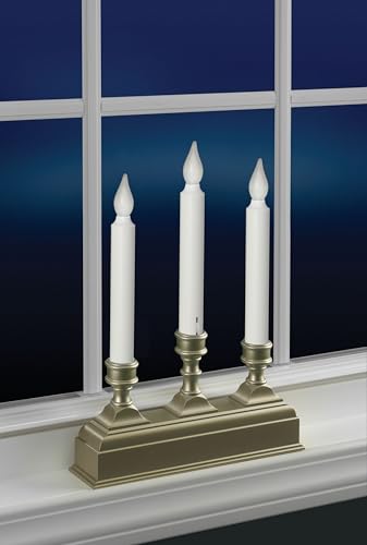 Image of 612 Vermont Battery Operated LED Window Candelabra, 3 Light, Pewter | Bright Hot Spot, 8 Hour Timer, Flicker or Steady Light, White 3000K Light, Pewter Silver Plastic Base, VT-1530P