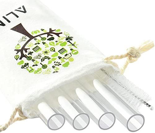 ALINK 12mm Extra Wide Reusable Clear Boba Straws, 4-Pack 10 in Jumbo Tritan Hard Smoothie Straws, Individually Wrapped, with Cleaning Brush and Carrying Case