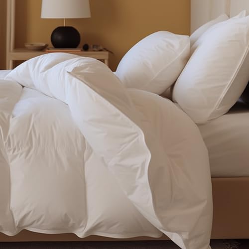 Double Stitch US Down Comforter, Ultra-Soft White Duvet Insert Queen Size for All Season, Durable 100% Cotton Shell, Lightweight & Breathable, Made in Canada, 90' x 90'