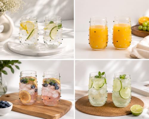Image of Handcrafted Borosilicate Glass Water Glasses Set of 2 | Colorful Confetti Dot Juice Glasses | Drinking Glasses for Water, Juice, Cocktails & Mocktails | Modern Beverage Glasses