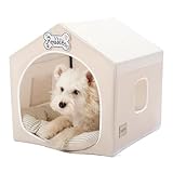 Jiupety Indoor Dog House with Frame, Cute Dog Tent Bed with Cover Cave, Breathable, Washable, and Foldable House, Suitable for 10-20 Lb Puppy and Cats, Medium (17"×17"×17"), Beige